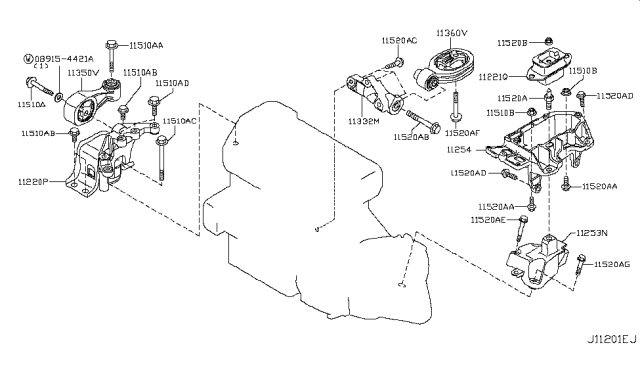 2013 Nissan Juke Engine Mounting Insulator, Right Diagram for 11210-1KC0C