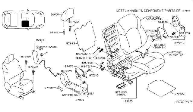 2015 Nissan Juke Trim & Pad Assy-Back,Front Seat Diagram for 87620-4DT9B