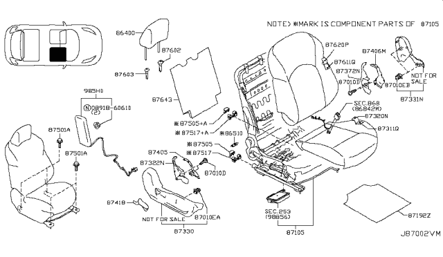 2013 Nissan Juke Trim Assembly - Front Seat Back Diagram for 87621-1KA5A
