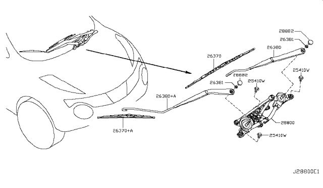 2014 Nissan Juke Windshield Wiper Blade Assembly Diagram for 28890-1KE0A