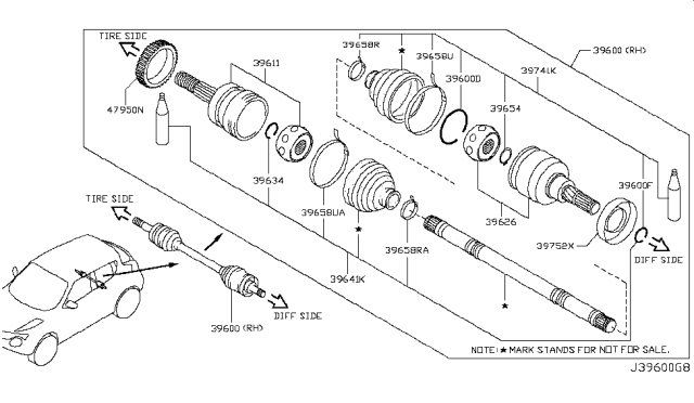 2017 Nissan Juke Band Boot, Drive Shaft Outer Diagram for 39242-ED50A