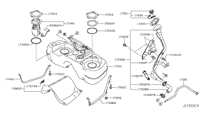 2015 Nissan Juke In Tank Fuel Pump Diagram for 17040-1KM0A