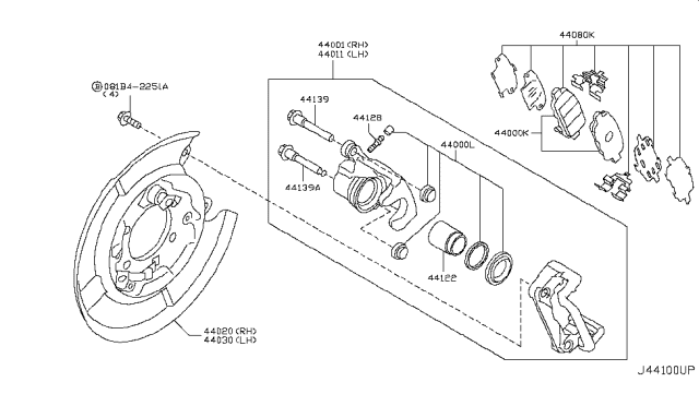 2015 Nissan Juke CALIPER Assembly-Rear RH,W/O Pads Or SHIMS Diagram for 44001-3YW0A