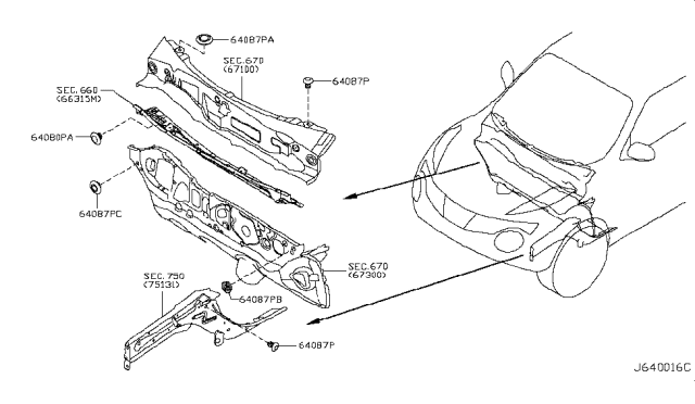 2015 Nissan Juke Hood Ledge & Fitting Diagram 4