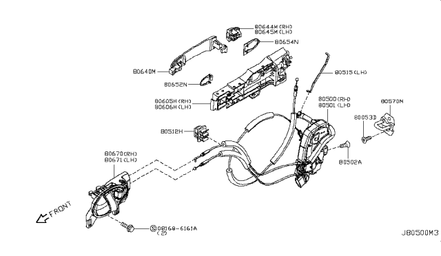 2014 Nissan Juke Outside Handle Grip, Passenger Side Diagram for 80640-1KA4A