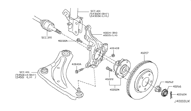 2014 Nissan Juke Hub Assembly Road Wheel Diagram for 40202-1KA0A