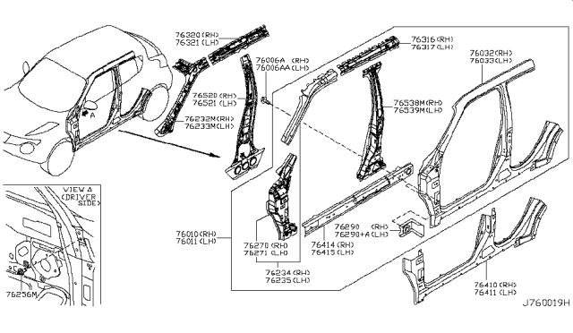 2017 Nissan Juke Pillar-Center,Inner LH Diagram for 76531-3YM0A
