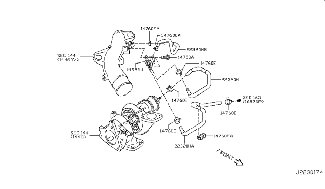 2016 Nissan Juke Hose-Vacuum Control B Diagram for 22320-1KC1A