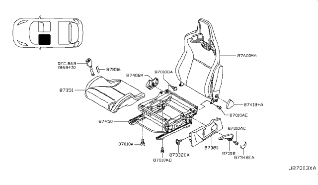 2015 Nissan Juke Adjuster Assy-Front Seat,LH Diagram for 87450-3YW5A