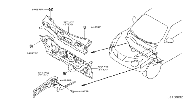 2013 Nissan Juke Hood Ledge & Fitting Diagram 2