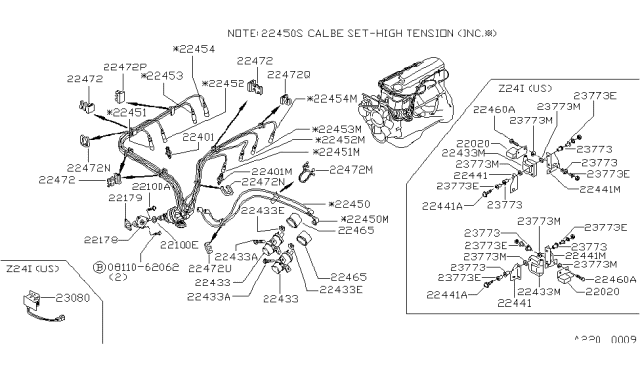 1985 Nissan 720 Pickup Cable High Tension Diagram for 22450-W0411