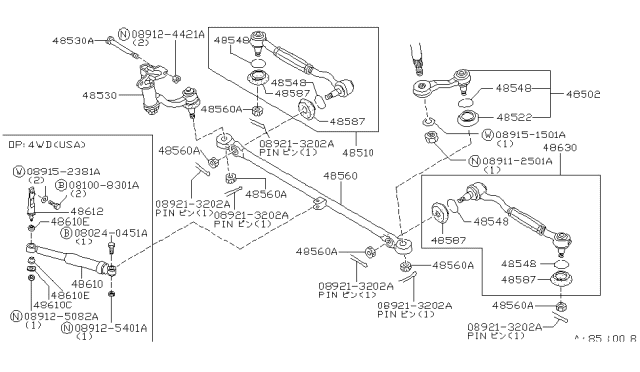 1986 Nissan 720 Pickup Pin Steering DAMPER Diagram for 48612-50W01