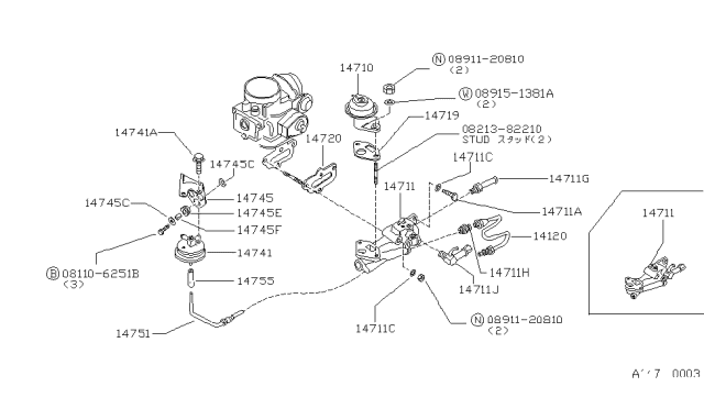 1980 Nissan 720 Pickup Hose CONECTER Diagram for 14791-04W01