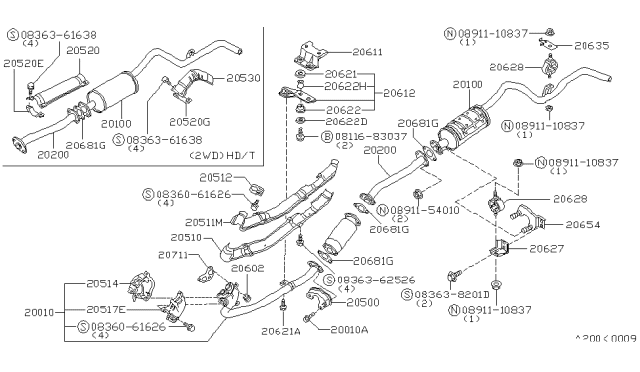 1985 Nissan 720 Pickup Exhaust Tube & Muffler Diagram 3