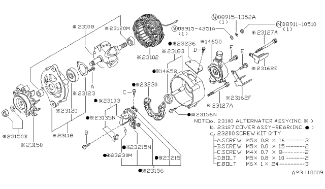 1986 Nissan 720 Pickup Alternator Assembly Diagram for 23100-B9801
