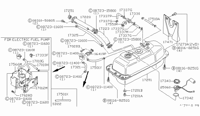1980 Nissan 720 Pickup Fuel Tank Assembly Diagram for 17202-14W00