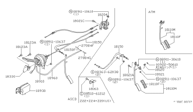 1986 Nissan 720 Pickup Pedal-Accelerator Diagram for 18100-03W00