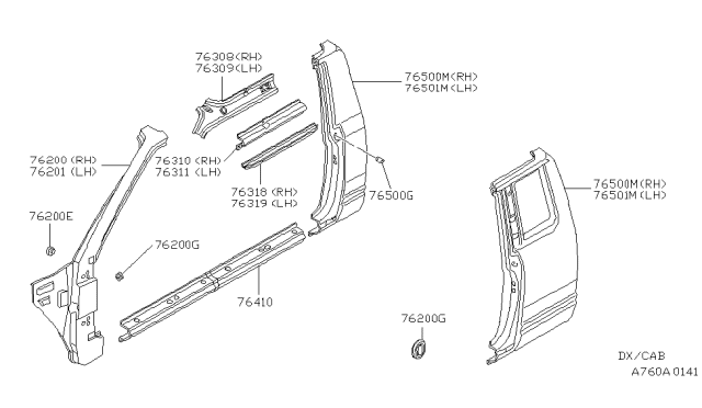 1984 Nissan 720 Pickup Rail Roof Out R Diagram for 76312-01W00