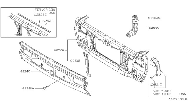 1980 Nissan 720 Pickup Front Apron & Radiator Core Support Diagram