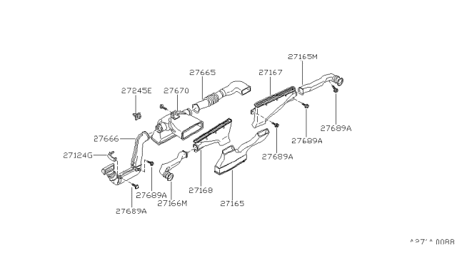 1984 Nissan 720 Pickup Side Vent Duct Diagram for 27870-03W00