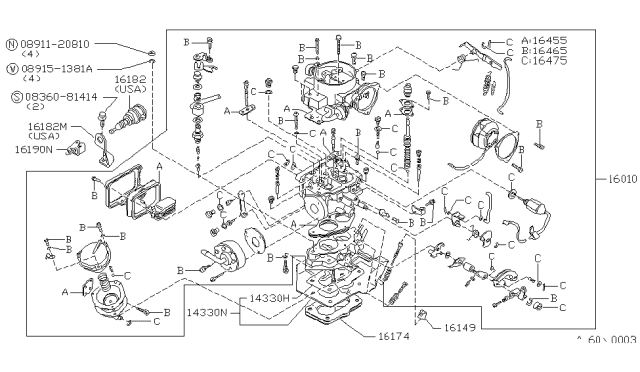 1982 Nissan 720 Pickup Carburetor Assy Diagram for 16010-20W00