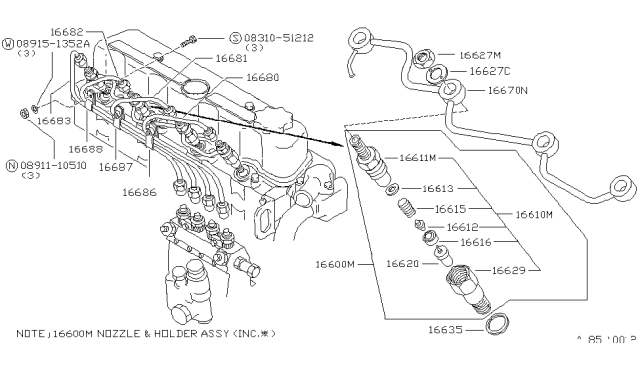 1980 Nissan 720 Pickup Tube-INJECTOR Diagram for 16680-36W00