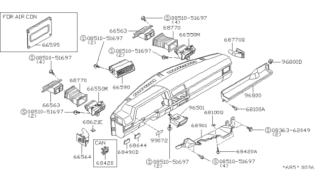 1986 Nissan 720 Pickup ASHTRAY Instrument BRN Diagram for 68800-80W01