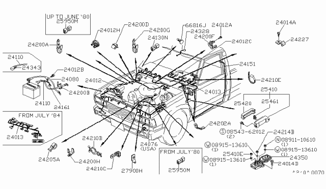 1984 Nissan 720 Pickup Harness Main Diagram for 24010-20W50