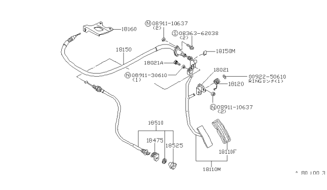 1982 Nissan 720 Pickup Throttle-Wire Diagram for 18450-33W11