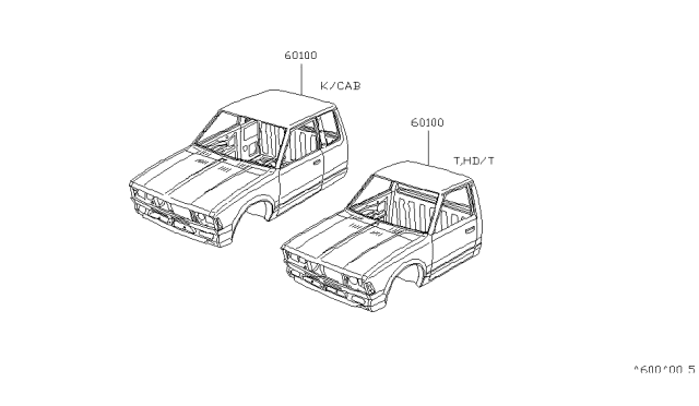 1984 Nissan 720 Pickup Body Cab Assembly Diagram for 60100-85W51