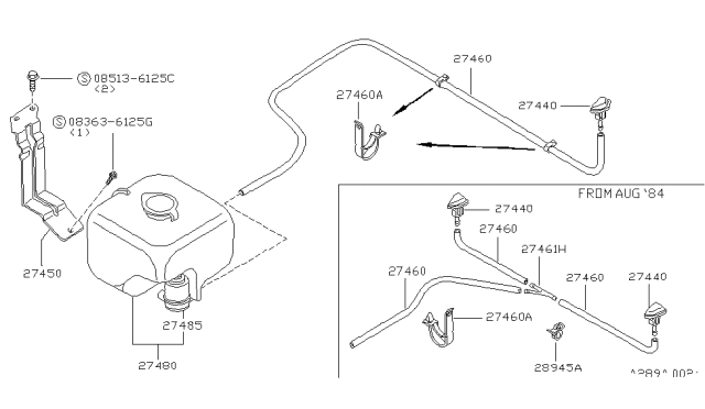 1985 Nissan 720 Pickup Washer Nozzle Assembly,Passenger Side Diagram for 28930-01W10
