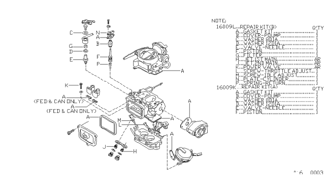1983 Nissan 720 Pickup Carburetor Repair Kit Diagram 1