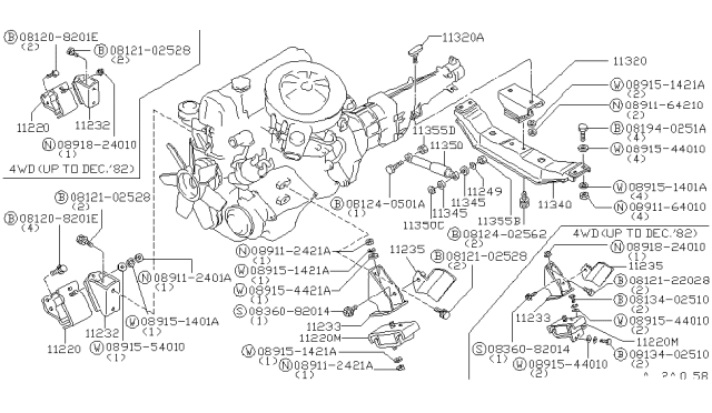 1986 Nissan 720 Pickup Engine & Transmission Mounting Diagram 2
