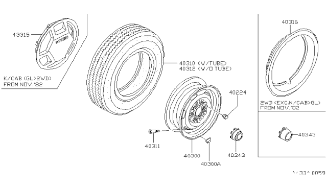 1986 Nissan 720 Pickup Road Wheel & Tire Diagram