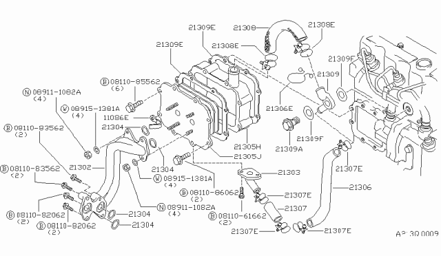 1986 Nissan 720 Pickup Pipe Oil Cooler Diagram for 21304-09W00