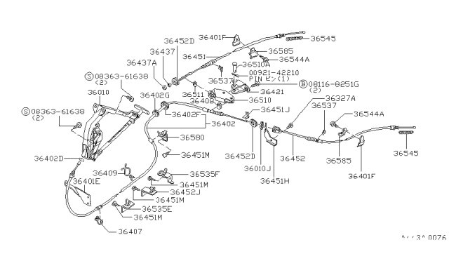 1986 Nissan 720 Pickup Cable Brake RH R Diagram for 36530-10W60