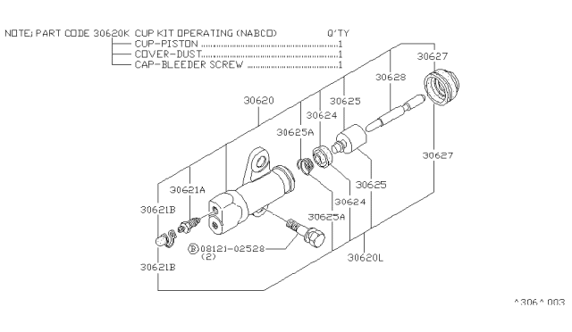 1980 Nissan 720 Pickup Piston Cup Diagram for 30624-30002