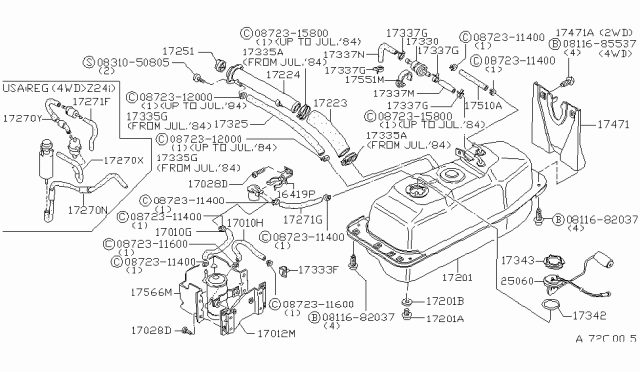1985 Nissan 720 Pickup Fuel Tank Assembly Diagram for 17202-09W04