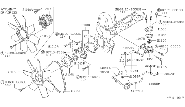 1981 Nissan 720 Pickup Water Pump, Cooling Fan & Thermostat Diagram 1
