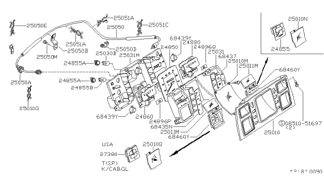 1980 Nissan 720 Pickup Speedometer Assembly Diagram for 24850-04W10
