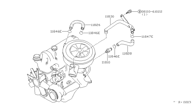 1980 Nissan 720 Pickup Blow-By Gas Hose Diagram for 11828-05W01