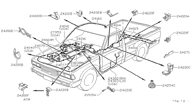 1983 Nissan 720 Pickup Harness-A/C-B Diagram for 24041-06W00