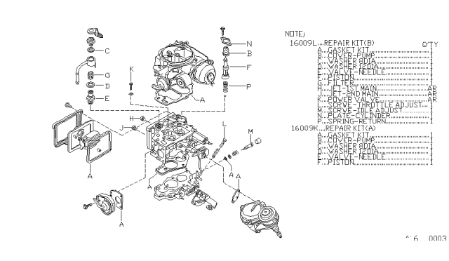 1983 Nissan 720 Pickup Carburetor Repair Kit Diagram 3