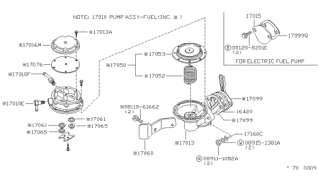 1983 Nissan 720 Pickup Fuel Pump Assembly Diagram for 17020-10W00