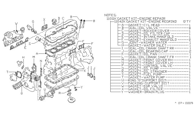 1981 Nissan 720 Pickup Gasket-Kit Engine Diagram for 10101-04W25
