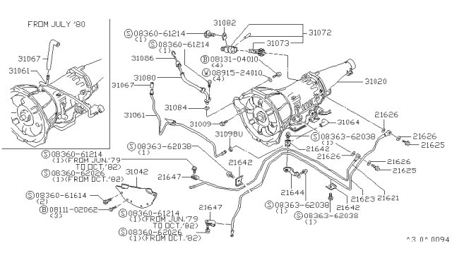 1986 Nissan 720 Pickup Automatic Transmission Diagram for 31020-X6365