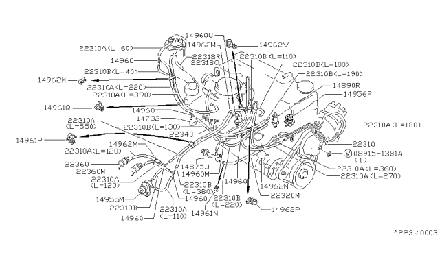 1986 Nissan 720 Pickup Switch Vacuum Diagram for 22360-01M00