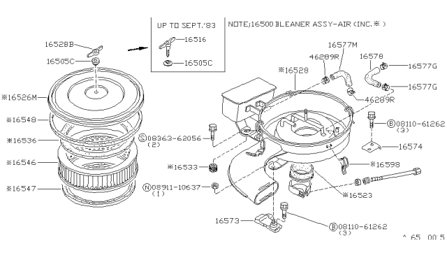 1984 Nissan 720 Pickup Body Air Cleaner Diagram for 16528-29W02