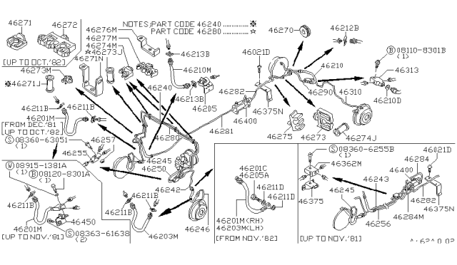 1983 Nissan 720 Pickup Brake Piping & Control Diagram