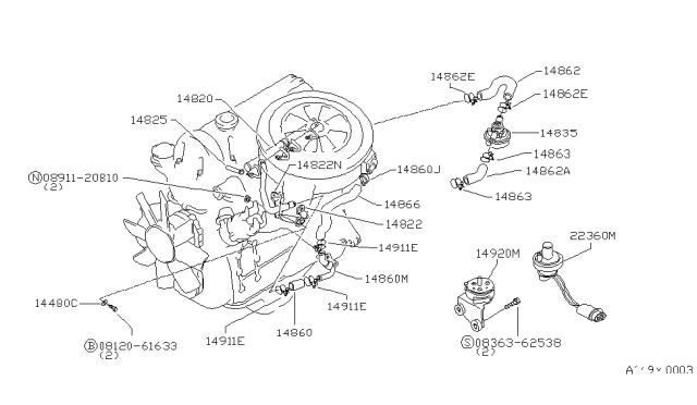 1981 Nissan 720 Pickup Pipe-EAI,Lower Diagram for 14823-07W65